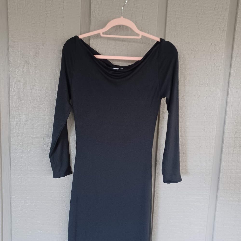 SER.O.YA Women Lotus Midi Dress Size L Black Cutout Twist Jersey Long Sleeve - Picture 13 of 16